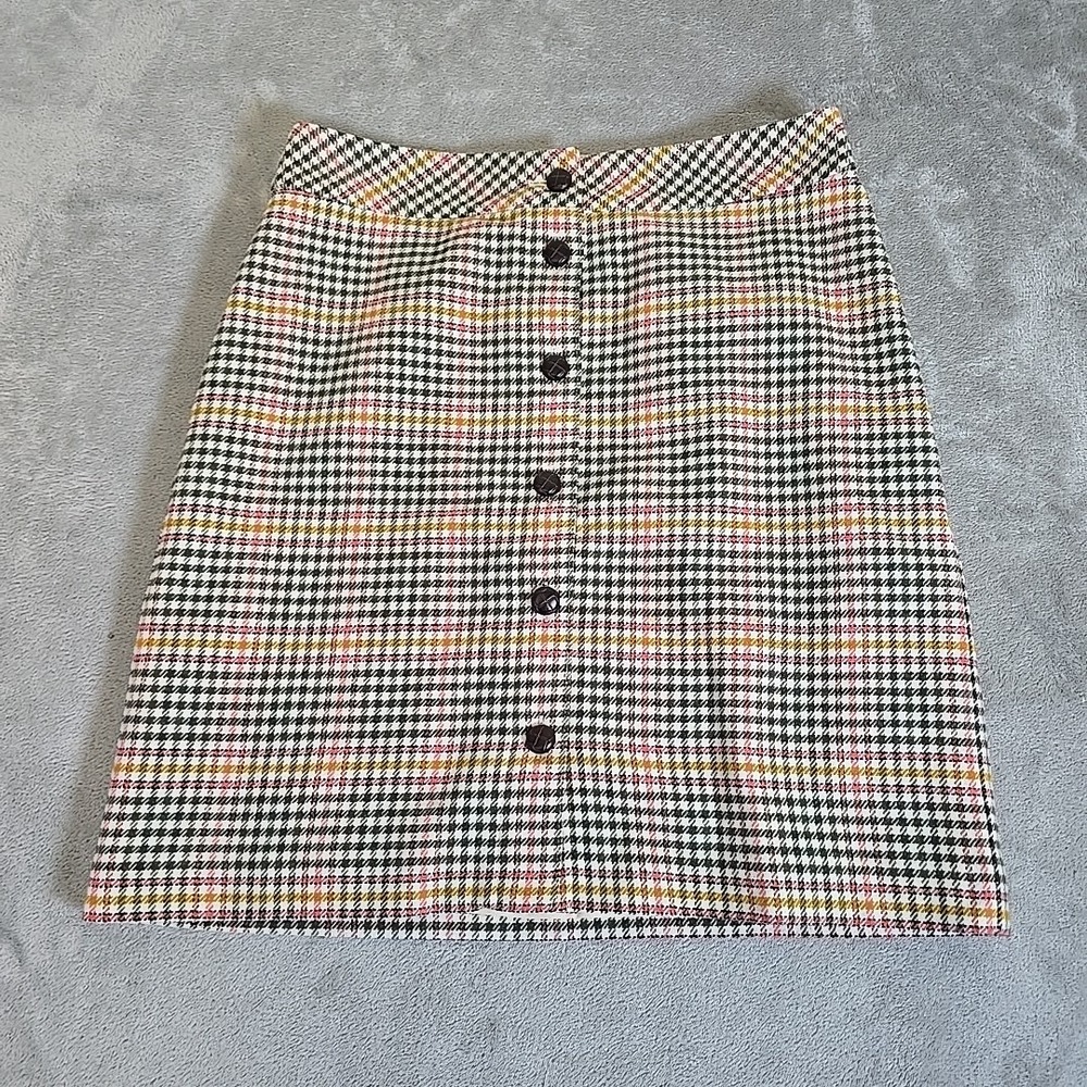 Talbots Skirt Womens 10 Multi-Color Plaid Wool Blend A Line Button Front Casual